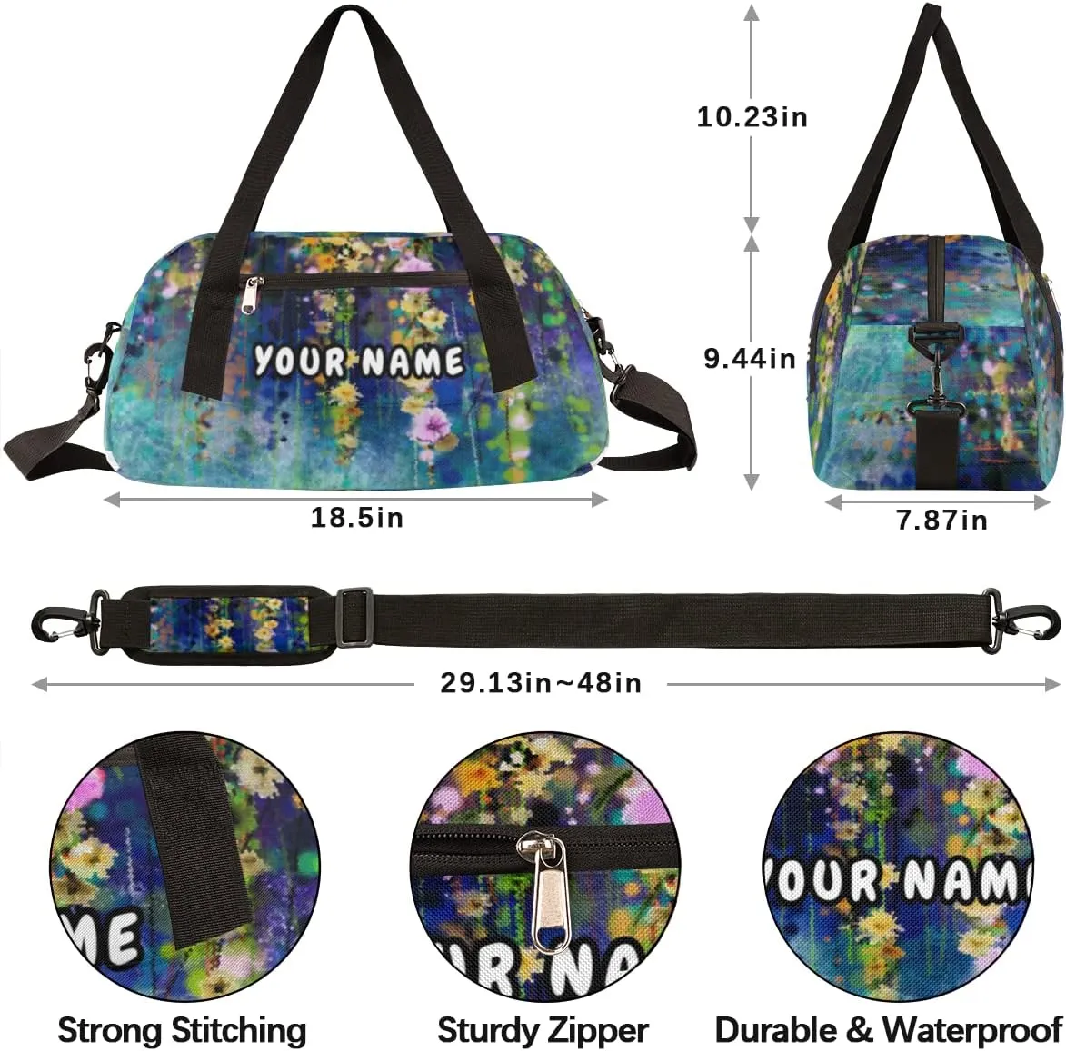 Modern Art Painting Flower Personalized Kids Duffel Bag for Girls, Flower Debris Custom Name Dance Bag Overnight Small Duffel Bag Carry On Weekend Travel Bag for School Practice Gymnastics Ballet
