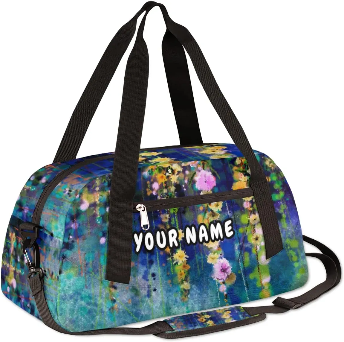 Modern Art Painting Flower Personalized Kids Duffel Bag for Girls, Flower Debris Custom Name Dance Bag Overnight Small Duffel Bag Carry On Weekend Travel Bag for School Practice Gymnastics Ballet