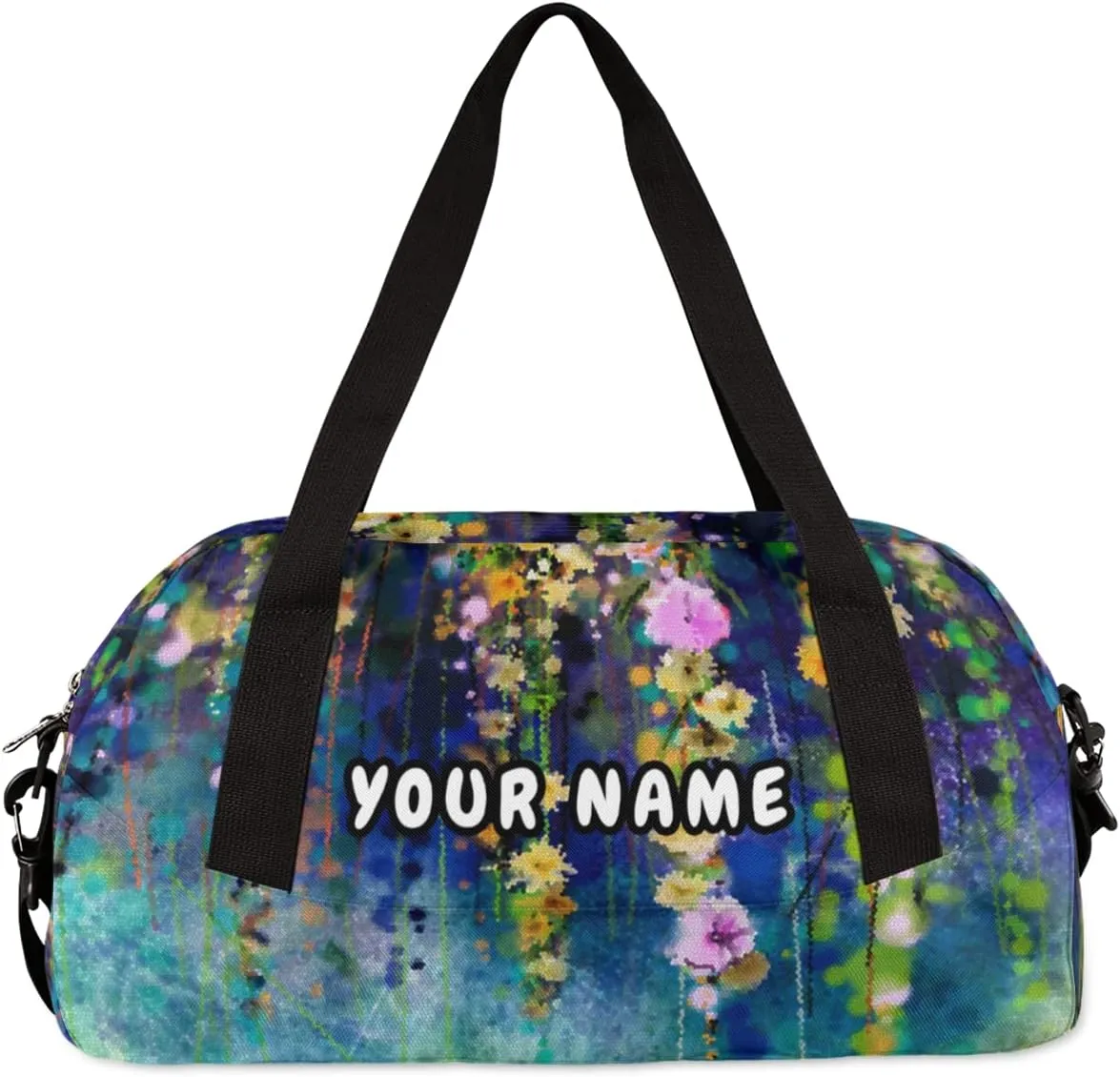 Modern Art Painting Flower Personalized Kids Duffel Bag for Girls, Flower Debris Custom Name Dance Bag Overnight Small Duffel Bag Carry On Weekend Travel Bag for School Practice Gymnastics Ballet