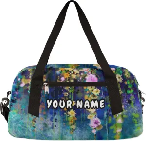 Modern Art Painting Flower Personalized Kids Duffel Bag for Girls, Flower Debris Custom Name Dance Bag Overnight Small Duffel Bag Carry On Weekend Travel Bag for School Practice Gymnastics Ballet