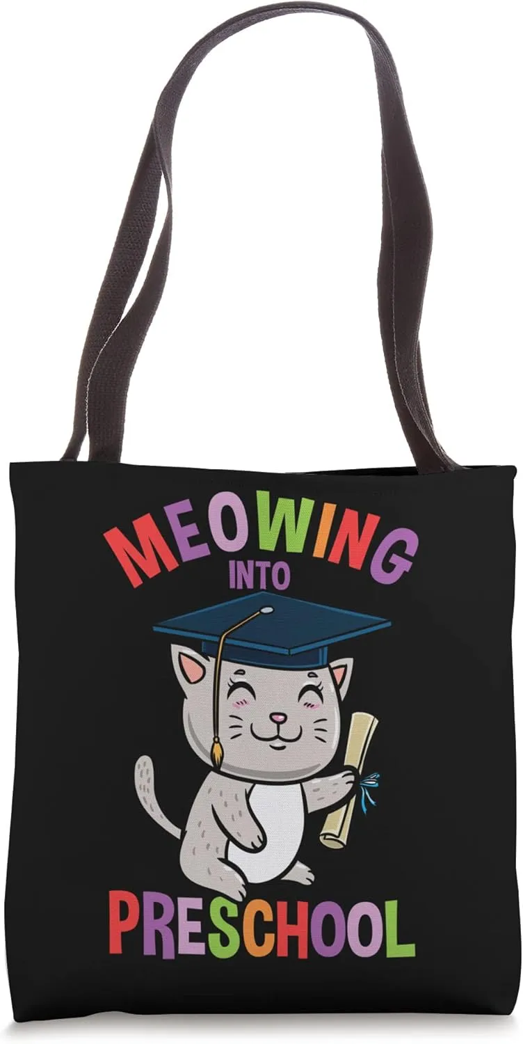 Moewing Into Preschool Cat Back To School Tote Bag