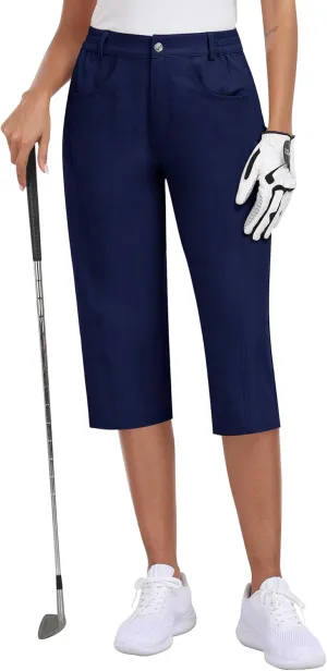 MoFiz Women's Capri Pants with Pockets Lightweight Cropped Golf Hiking Pants Quick Dry Summer Elastic Waist Capris
