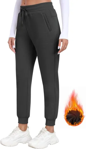 MoFiz Women's Fleece Cargo Joggers Hiking Pants High Waisted Thermal Outdoor Sweatpants for Women with Pockets