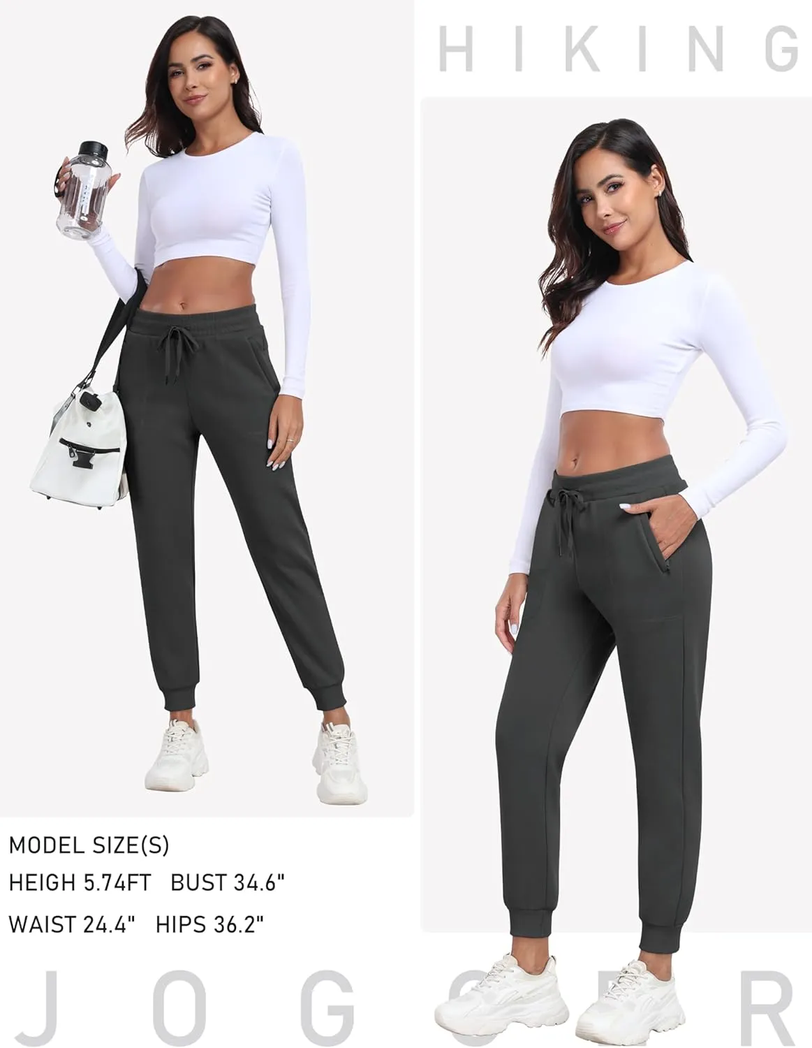 MoFiz Women's Fleece Cargo Joggers Hiking Pants High Waisted Thermal Outdoor Sweatpants for Women with Pockets