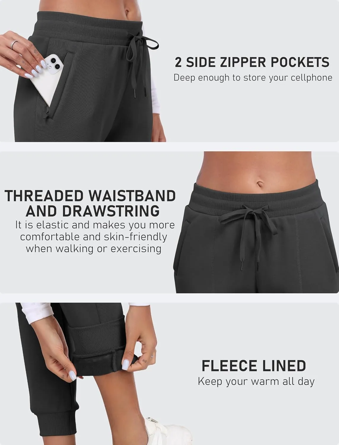 MoFiz Women's Fleece Cargo Joggers Hiking Pants High Waisted Thermal Outdoor Sweatpants for Women with Pockets