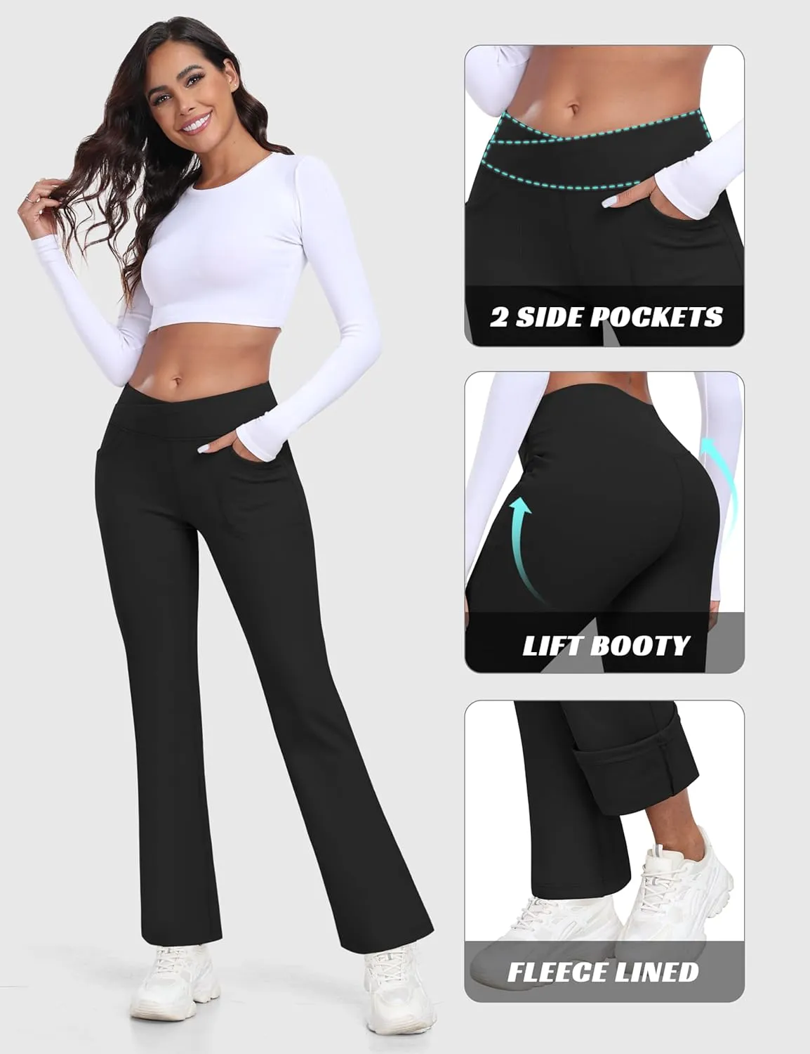 MoFiz Women's Sweatpants Fleece Lined Pants Winter Thermal Water Resistant Crossover Flare Leggings Warm Hiking Outdoor