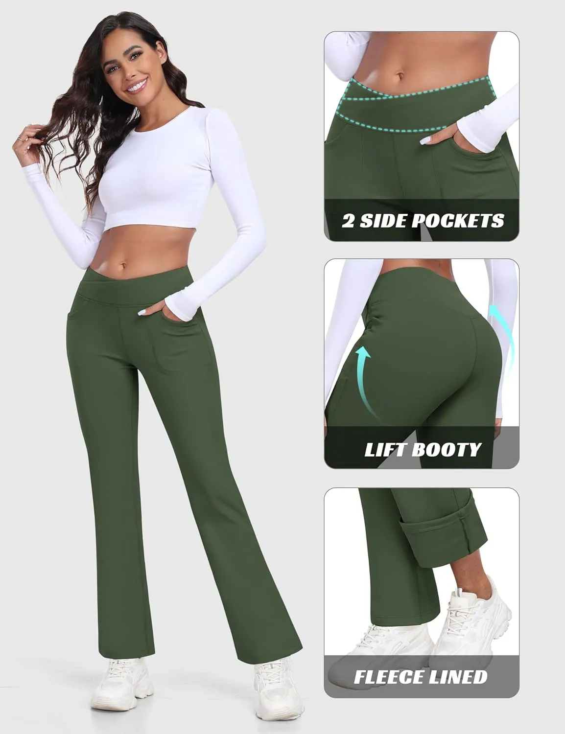 MoFiz Women's Sweatpants Fleece Lined Pants Winter Thermal Water Resistant Crossover Flare Leggings Warm Hiking Outdoor