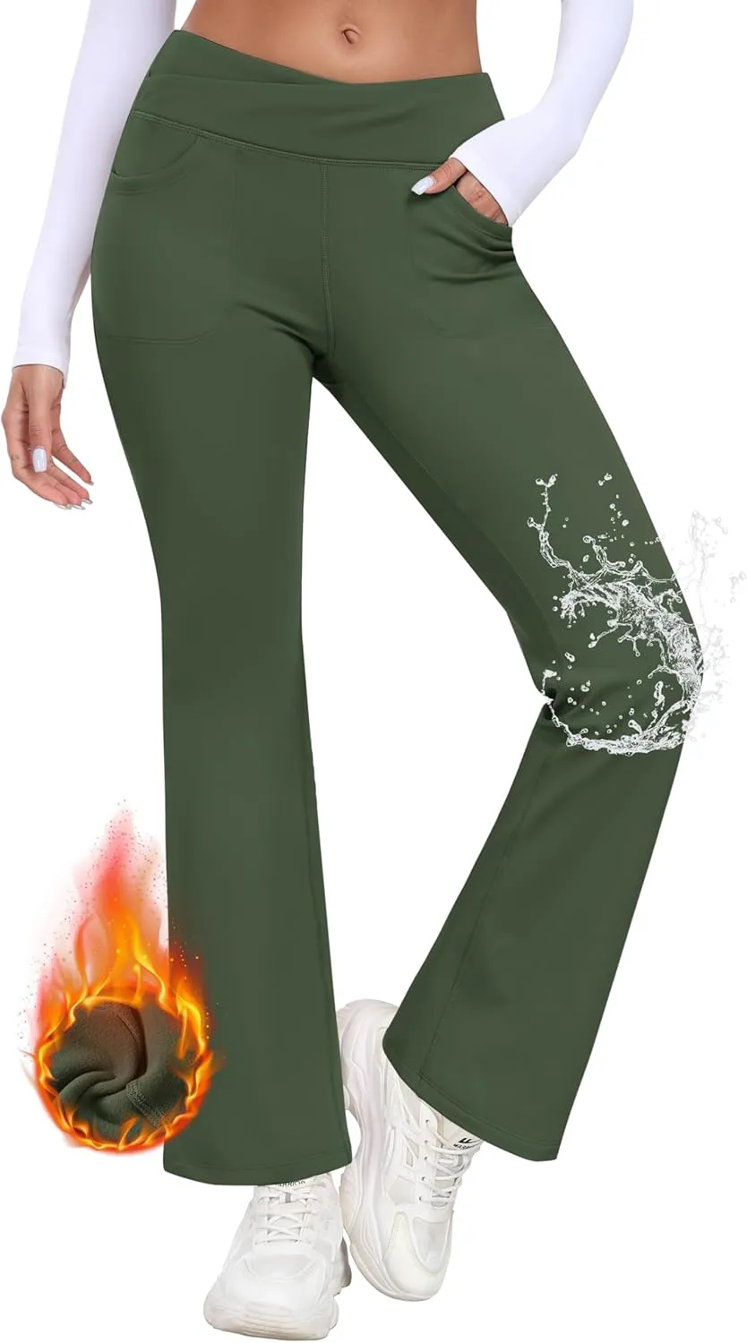 MoFiz Women's Sweatpants Fleece Lined Pants Winter Thermal Water Resistant Crossover Flare Leggings Warm Hiking Outdoor