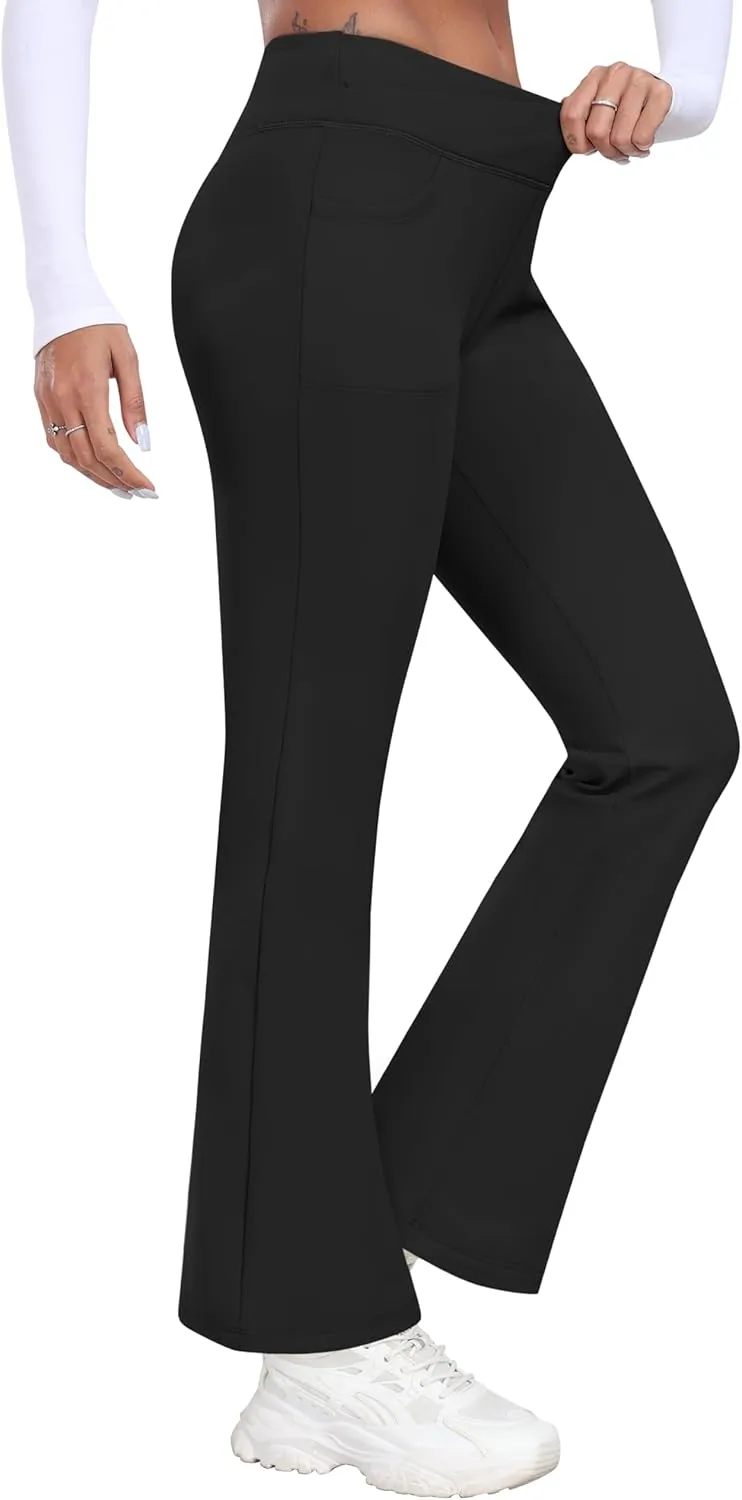 MoFiz Women's Sweatpants Fleece Lined Pants Winter Thermal Water Resistant Crossover Flare Leggings Warm Hiking Outdoor