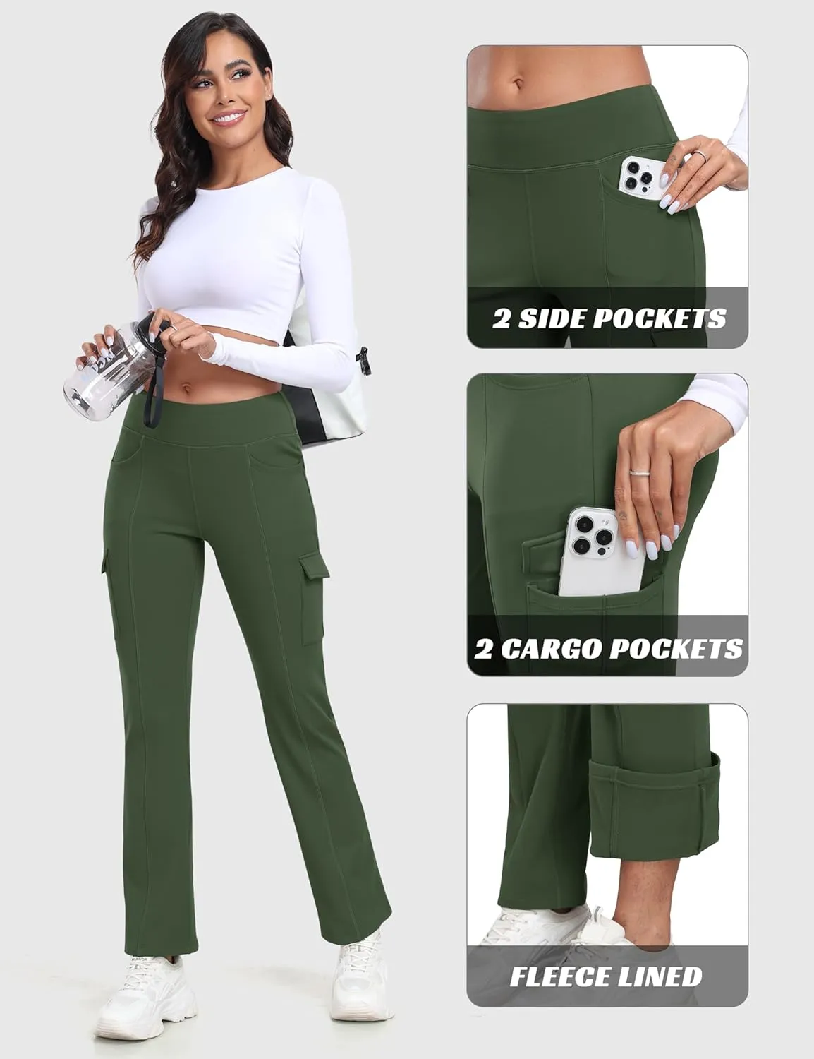 MoFiz Women's Sweatpants Fleece Lined Pants Winter Thermal Water Resistant Crossover Flare Leggings Warm Hiking Outdoor