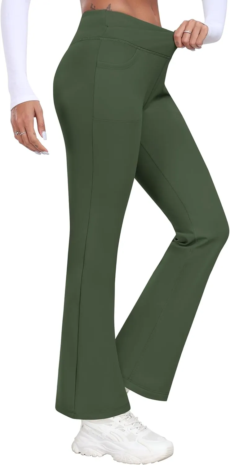MoFiz Women's Sweatpants Fleece Lined Pants Winter Thermal Water Resistant Crossover Flare Leggings Warm Hiking Outdoor