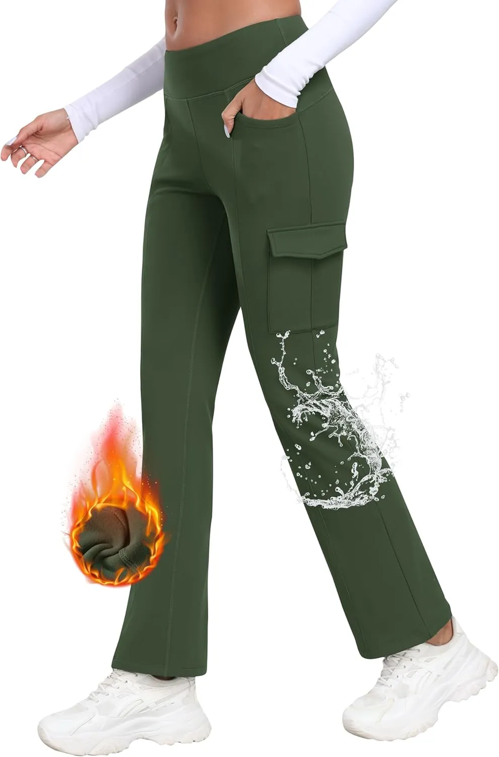 MoFiz Women's Sweatpants Fleece Lined Pants Winter Thermal Water Resistant Crossover Flare Leggings Warm Hiking Outdoor