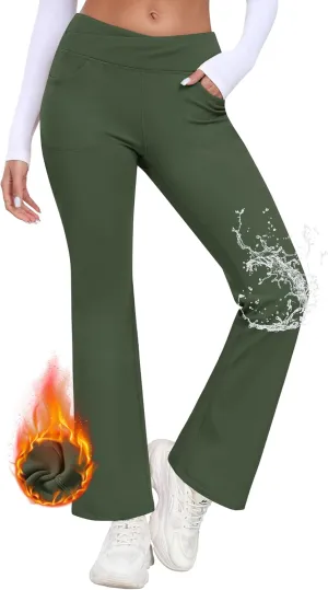 MoFiz Women's Sweatpants Fleece Lined Pants Winter Thermal Water Resistant Crossover Flare Leggings Warm Hiking Outdoor