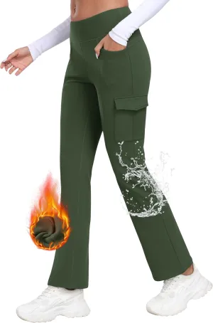 MoFiz Women's Sweatpants Fleece Lined Pants Winter Thermal Water Resistant Crossover Flare Leggings Warm Hiking Outdoor