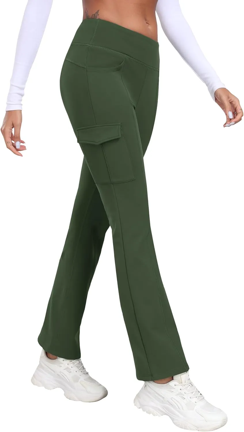 MoFiz Women's Sweatpants Fleece Lined Pants Winter Thermal Water Resistant Crossover Flare Leggings Warm Hiking Outdoor