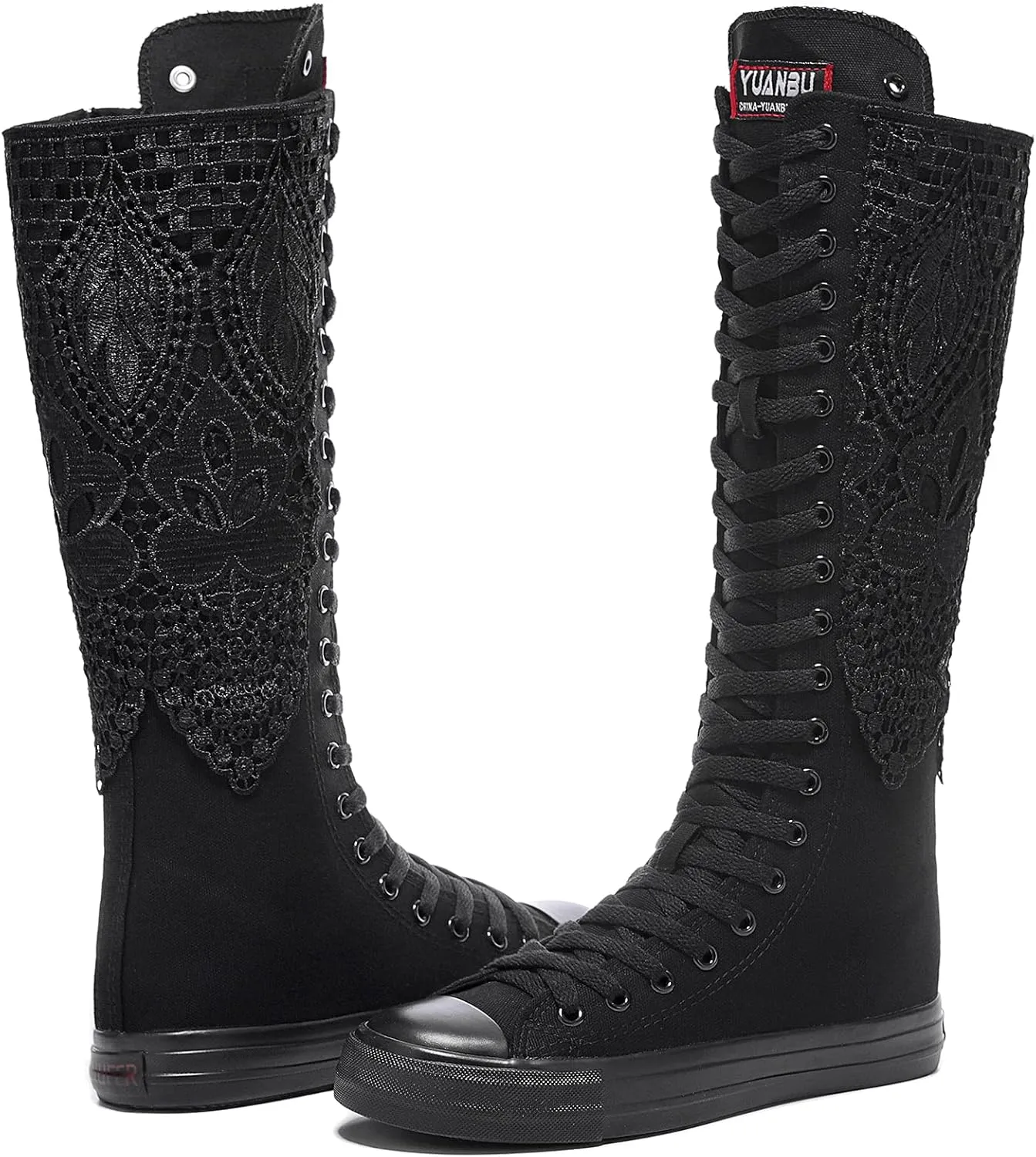 Momuk Fashion Girls Canvas Boots Knee High Sneakers Causal School Shoes Applicable for Both School Dresses or Casual Occasions for Women Size 7 B(M) US Black