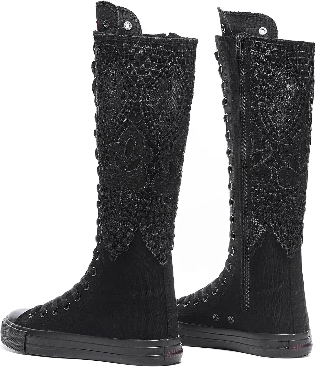 Momuk Fashion Girls Canvas Boots Knee High Sneakers Causal School Shoes Applicable for Both School Dresses or Casual Occasions for Women Size 7 B(M) US Black