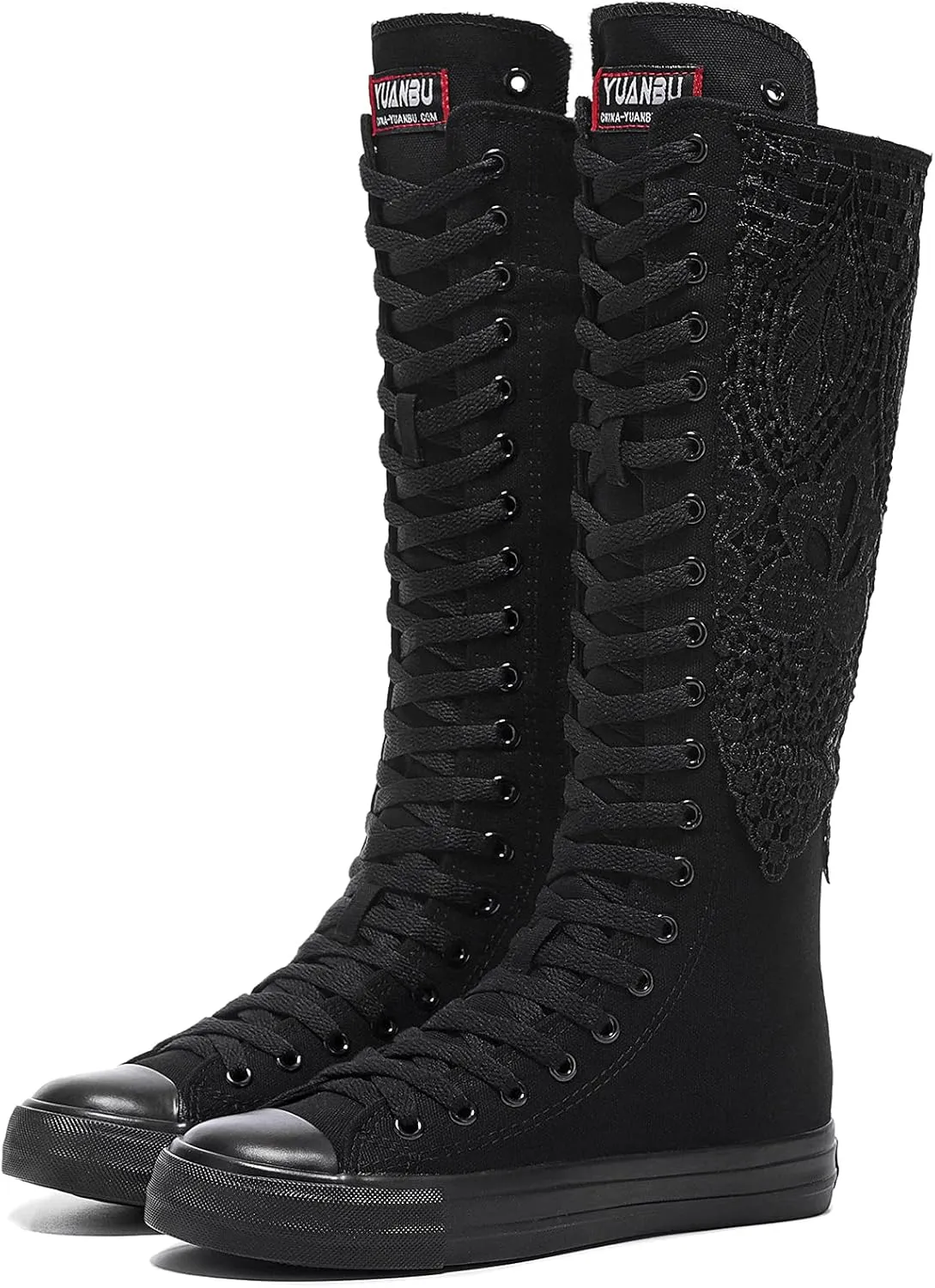 Momuk Fashion Girls Canvas Boots Knee High Sneakers Causal School Shoes Applicable for Both School Dresses or Casual Occasions for Women Size 7 B(M) US Black