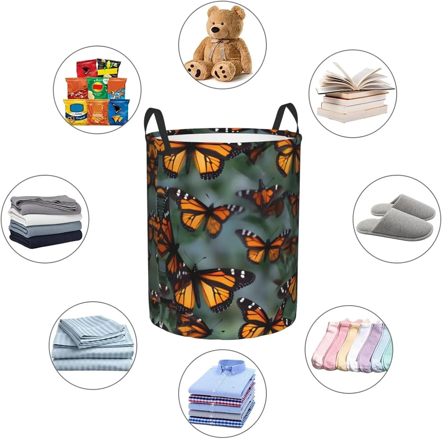 Monarch Butterflies Large Laundry Hampers, Collapsible Tall Clothes Baskets, Washing Bag For Bathroom, Bedrooms