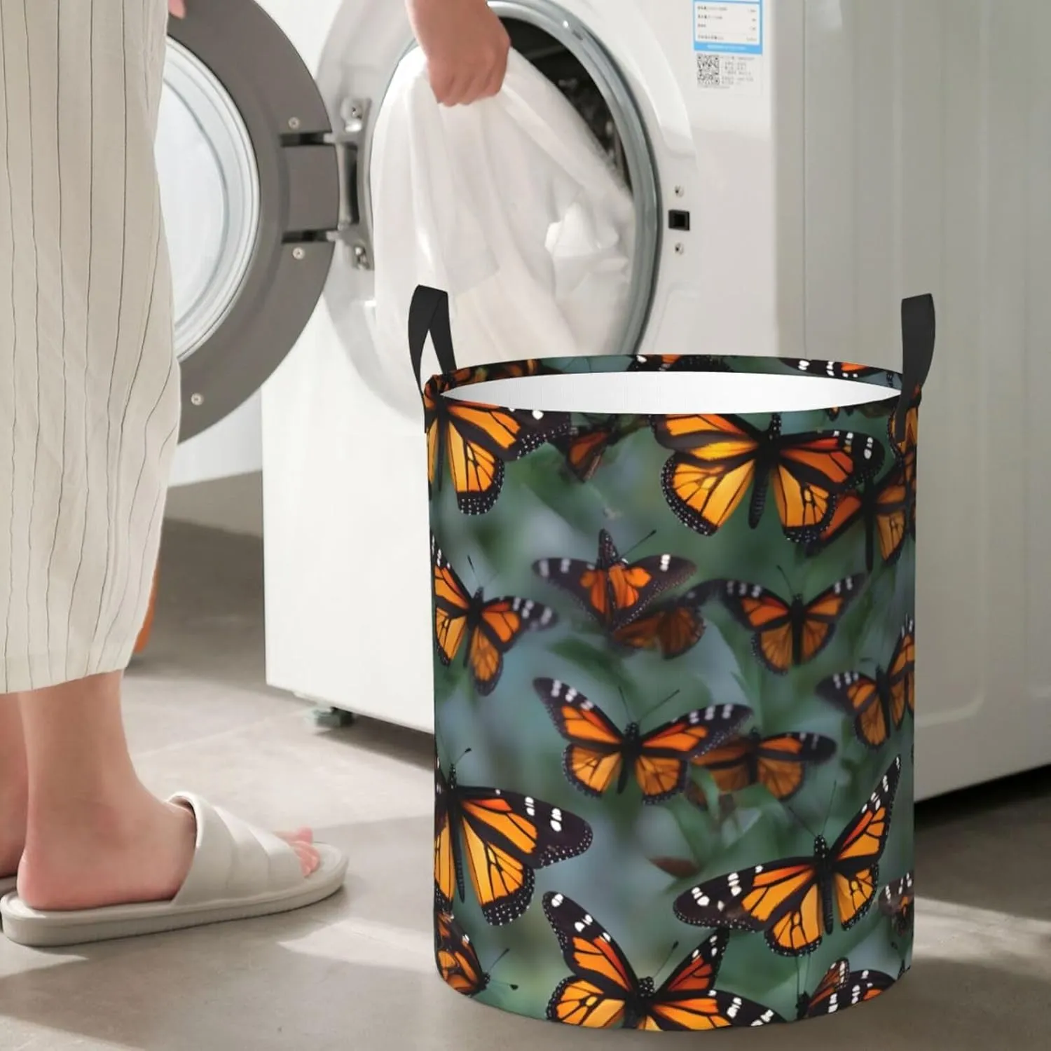 Monarch Butterflies Large Laundry Hampers, Collapsible Tall Clothes Baskets, Washing Bag For Bathroom, Bedrooms