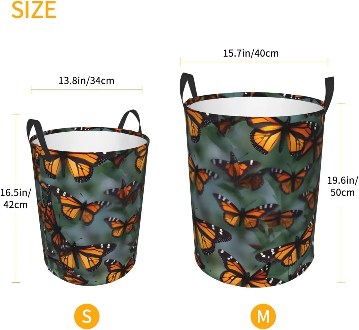Monarch Butterflies Large Laundry Hampers, Collapsible Tall Clothes Baskets, Washing Bag For Bathroom, Bedrooms