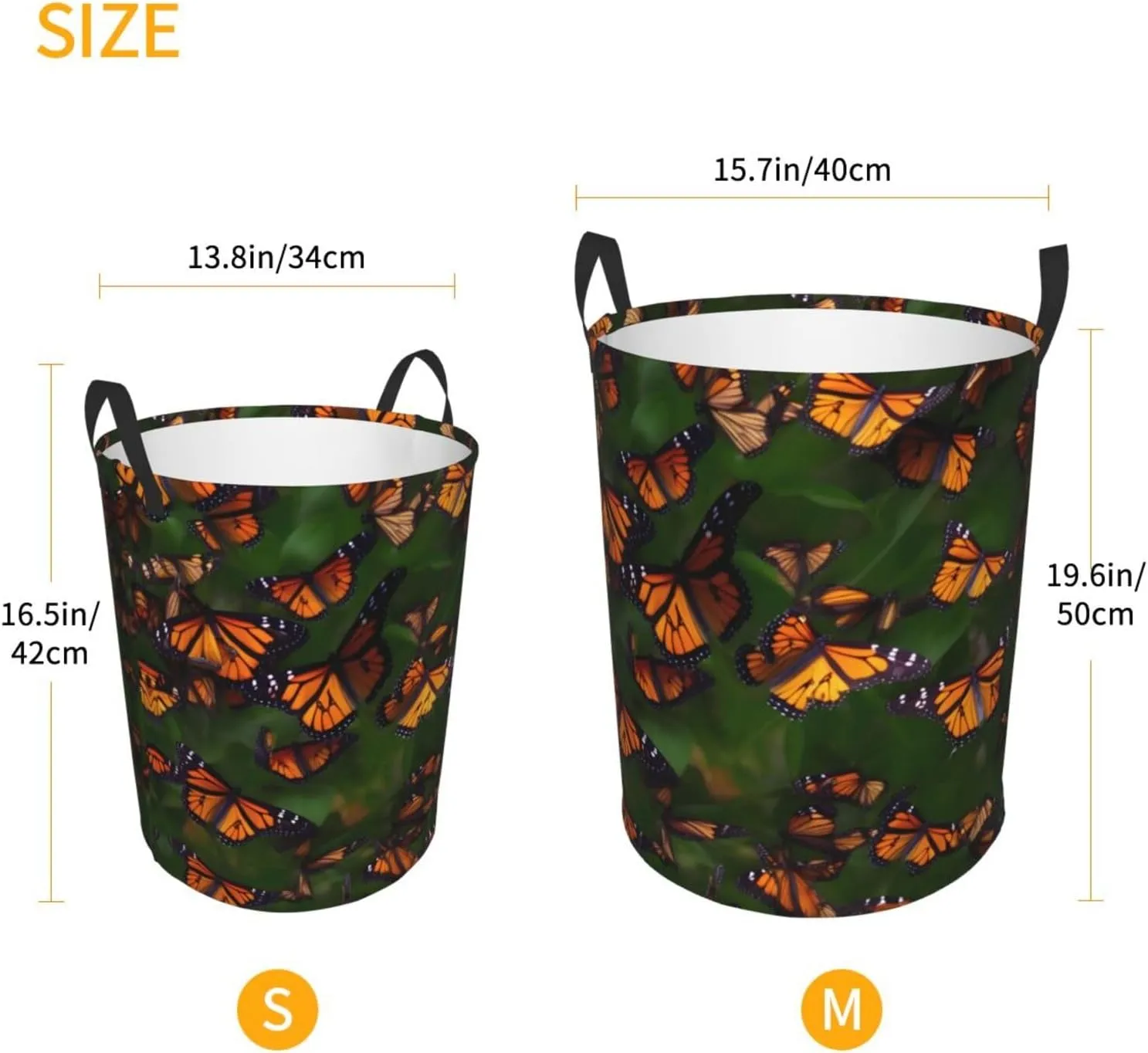 Monarch Butterflly Large Laundry Hampers, Collapsible Tall Clothes Baskets, Washing Bag For Bathroom, Bedrooms
