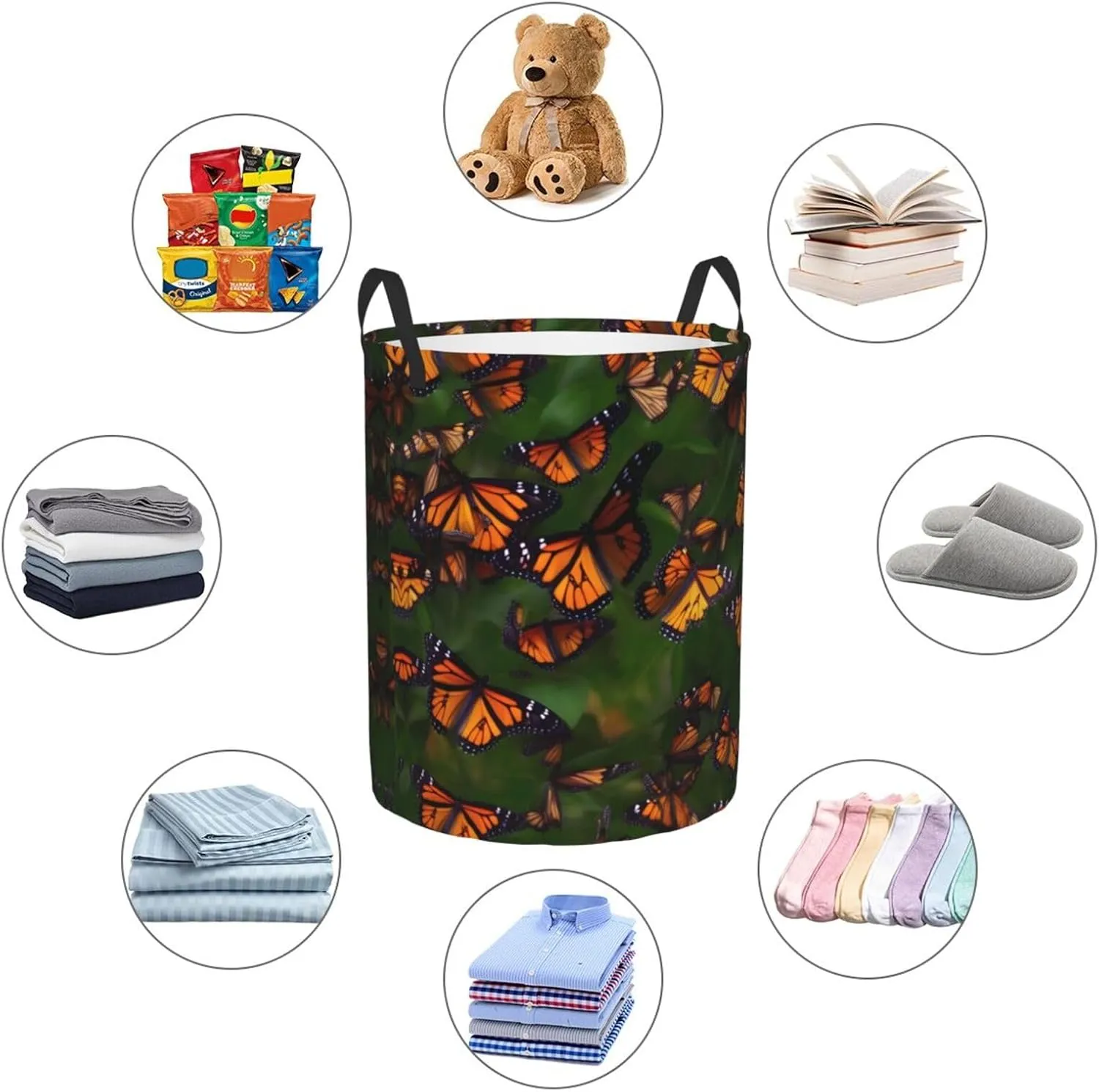Monarch Butterflly Large Laundry Hampers, Collapsible Tall Clothes Baskets, Washing Bag For Bathroom, Bedrooms