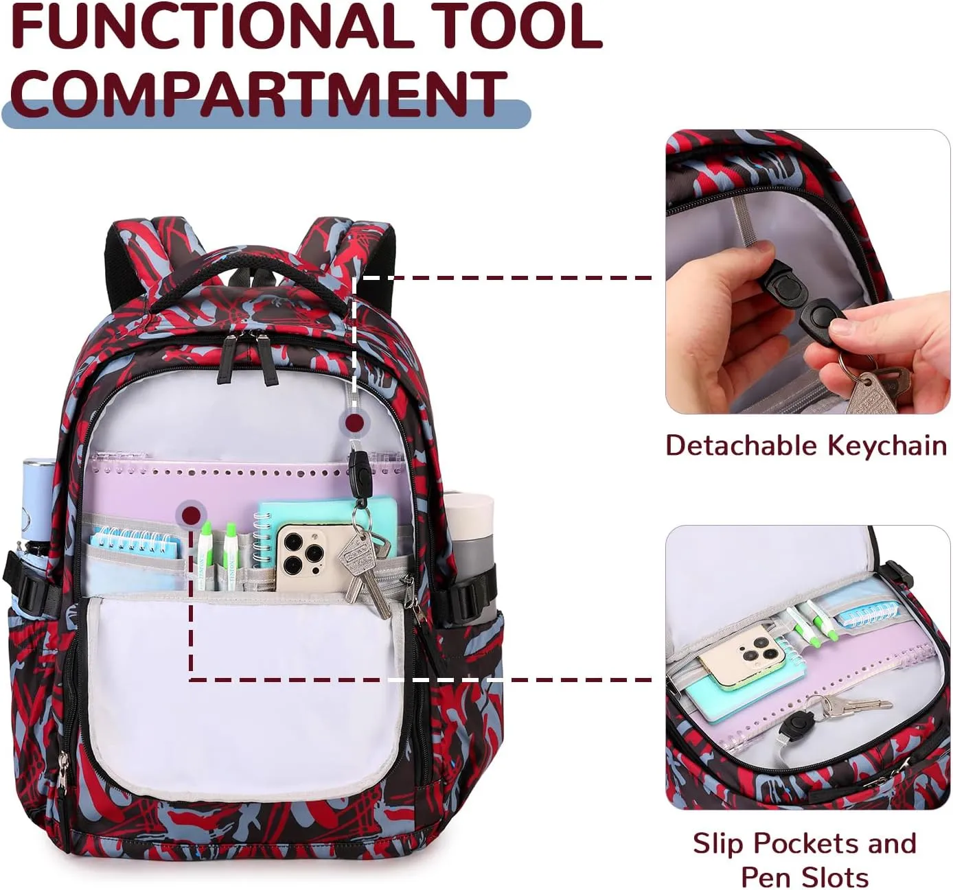 MOONBABY Kids Backpack for Boys School Bookbag with Pencil Case for Elementary Primary Middle School, Red