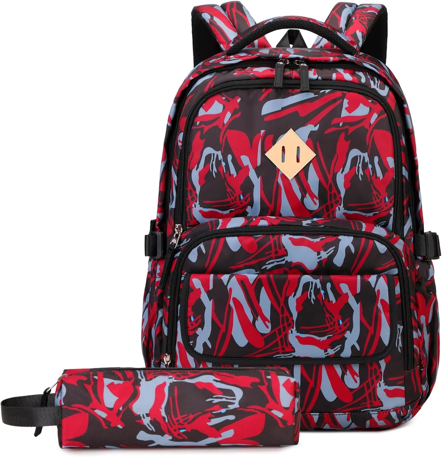 MOONBABY Kids Backpack for Boys School Bookbag with Pencil Case for Elementary Primary Middle School, Red