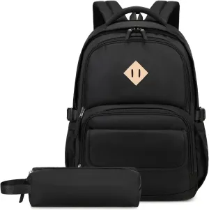 MOONBABY Kids Backpacks for Girls Boys School Bookbag with Pencil Case for Elementary Primary Middle School, Black