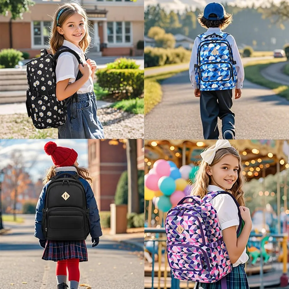 MOONBABY Kids Backpacks for Girls Boys School Bookbag with Pencil Case for Elementary Primary Middle School, Black