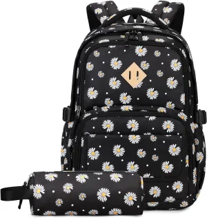 MOONBABY Kids Backpacks for Girls School Bookbag with Pencil Case for Elementary Primary Middle School, Daisy Backpack
