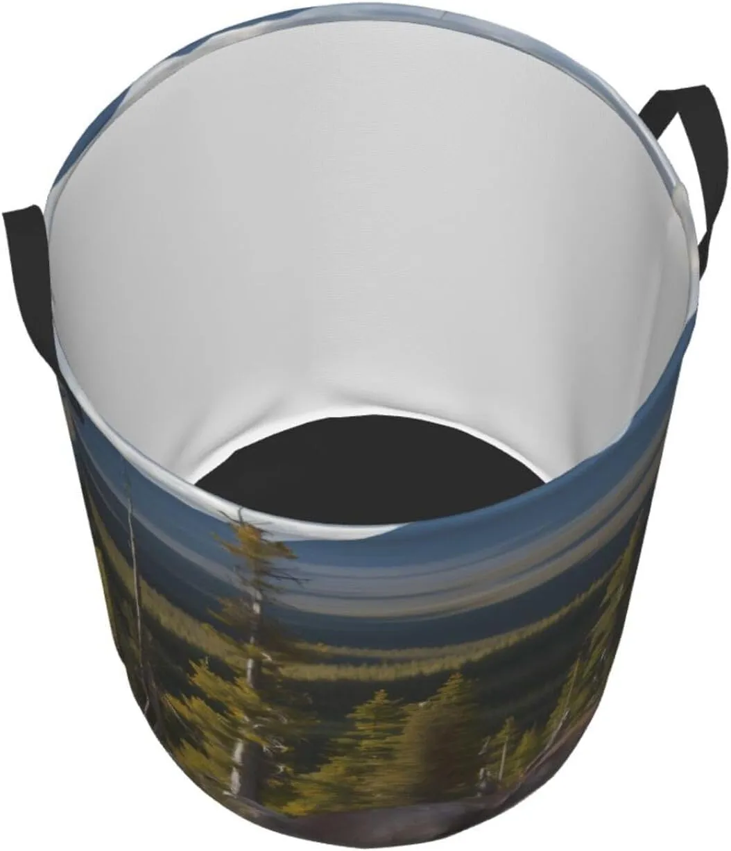 Moose Mountain Pine Tree Large Laundry Hampers, Collapsible Tall Clothes Baskets, Washing Bag For Bathroom, Bedrooms