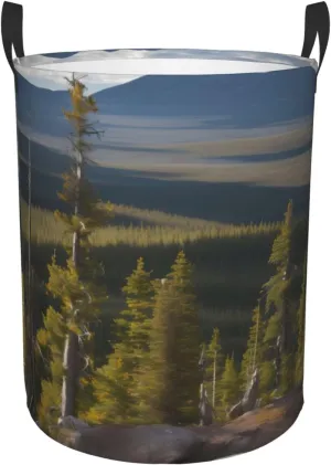 Moose Mountain Pine Tree Large Laundry Hampers, Collapsible Tall Clothes Baskets, Washing Bag For Bathroom, Bedrooms