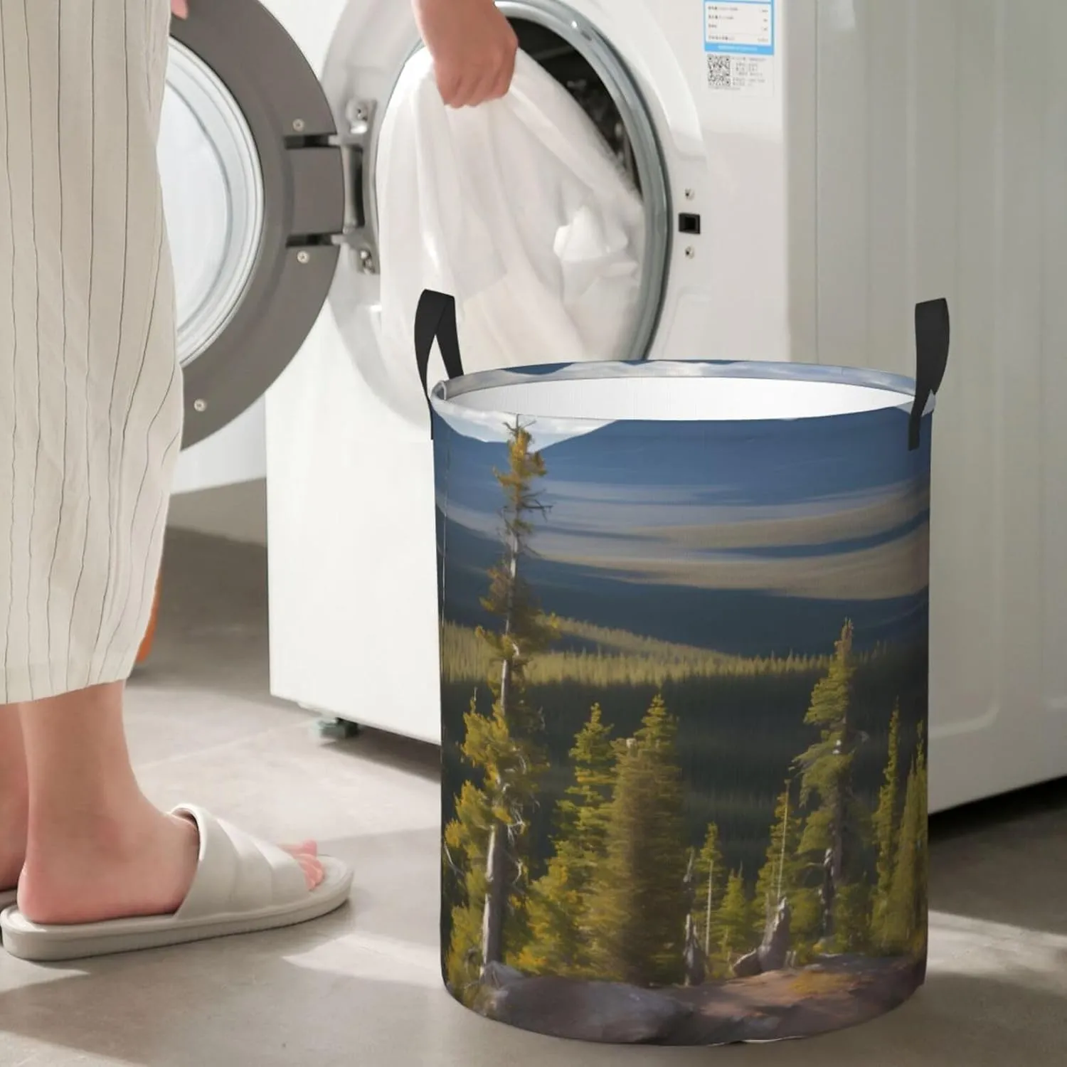 Moose Mountain Pine Tree Large Laundry Hampers, Collapsible Tall Clothes Baskets, Washing Bag For Bathroom, Bedrooms