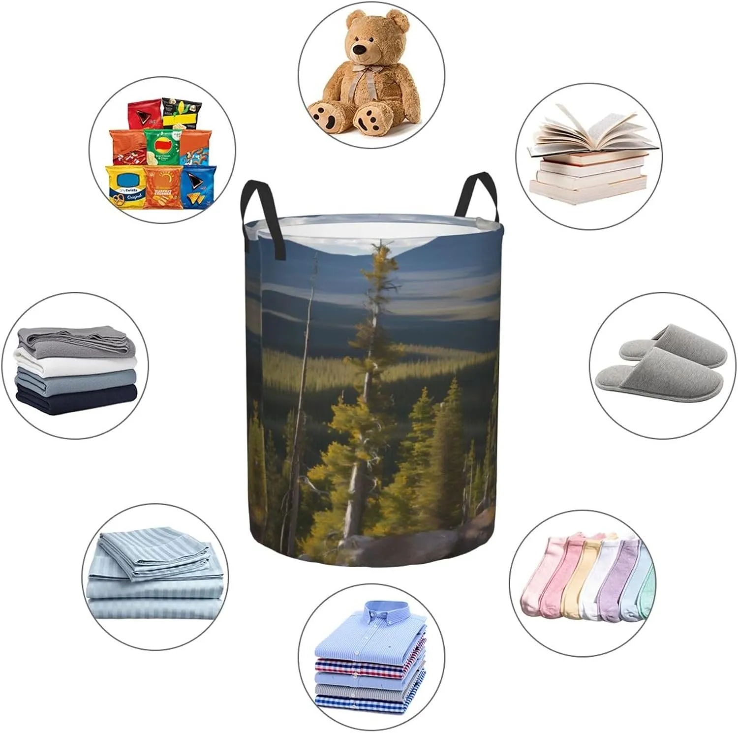 Moose Mountain Pine Tree Large Laundry Hampers, Collapsible Tall Clothes Baskets, Washing Bag For Bathroom, Bedrooms