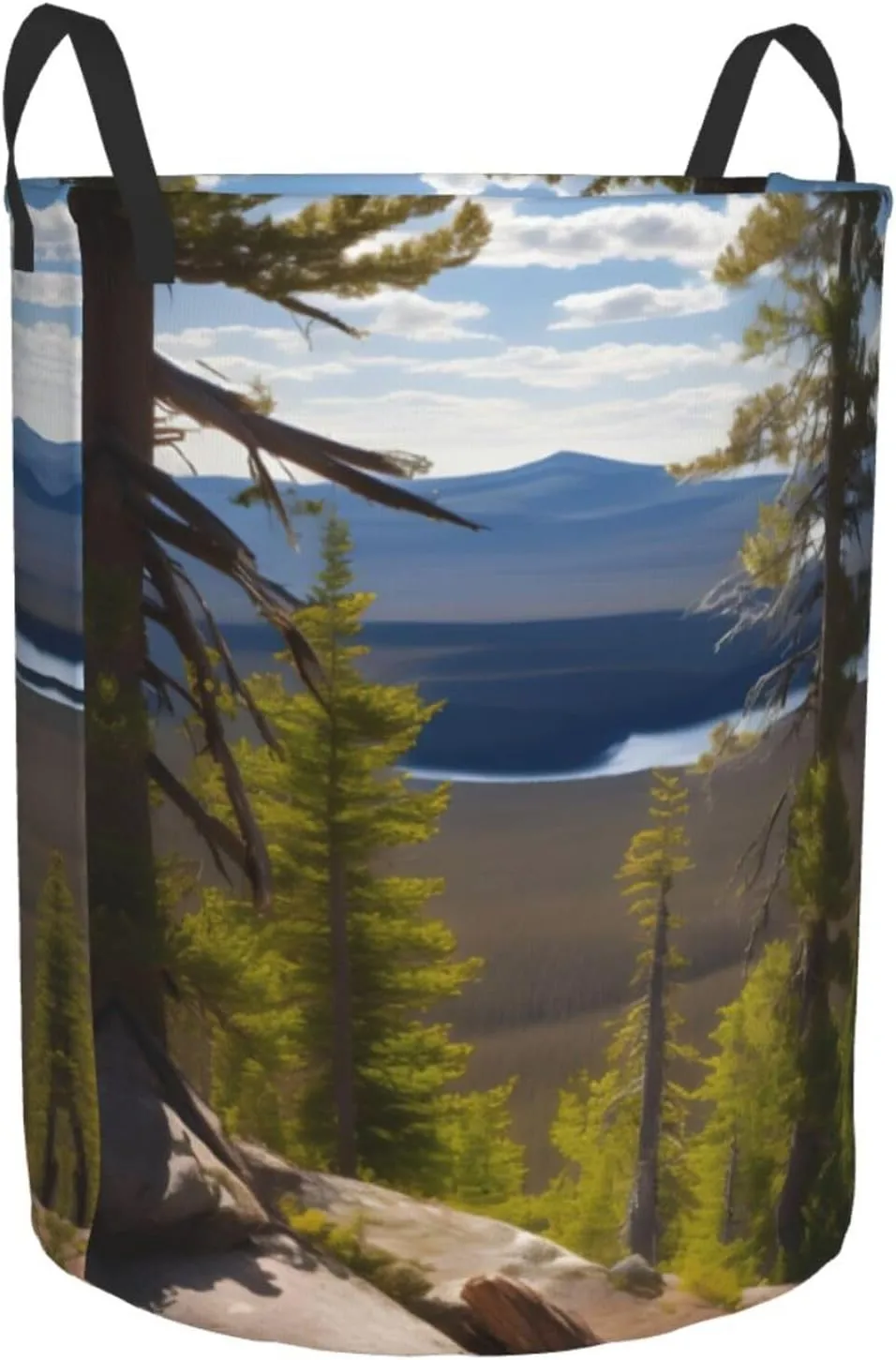 Moose Mountain Pine Tree Print Large Laundry Hampers, Collapsible Tall Clothes Baskets, Washing Bag For Bathroom, Bedrooms