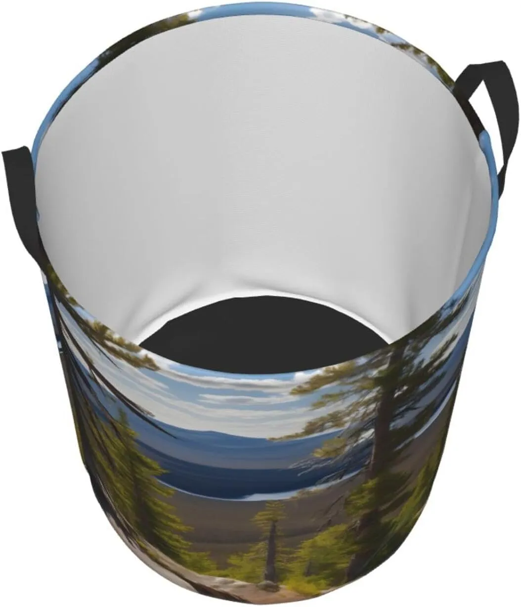Moose Mountain Pine Tree Print Large Laundry Hampers, Collapsible Tall Clothes Baskets, Washing Bag For Bathroom, Bedrooms