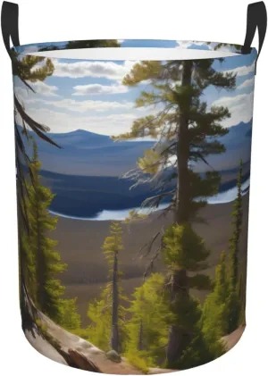 Moose Mountain Pine Tree Print Large Laundry Hampers, Collapsible Tall Clothes Baskets, Washing Bag For Bathroom, Bedrooms