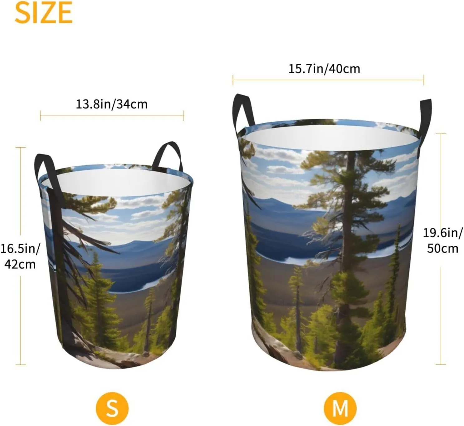 Moose Mountain Pine Tree Print Large Laundry Hampers, Collapsible Tall Clothes Baskets, Washing Bag For Bathroom, Bedrooms