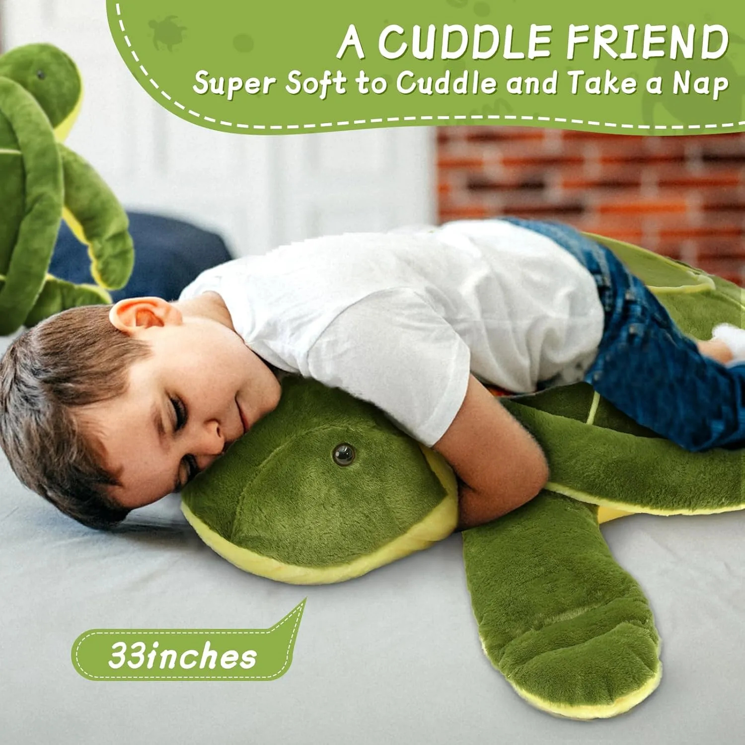 MorisMos Giant Turtle Stuffed Animal 33 inch, Green Stuffed Turtle Plush Toy for Kids Children Boys Girls on Birthday