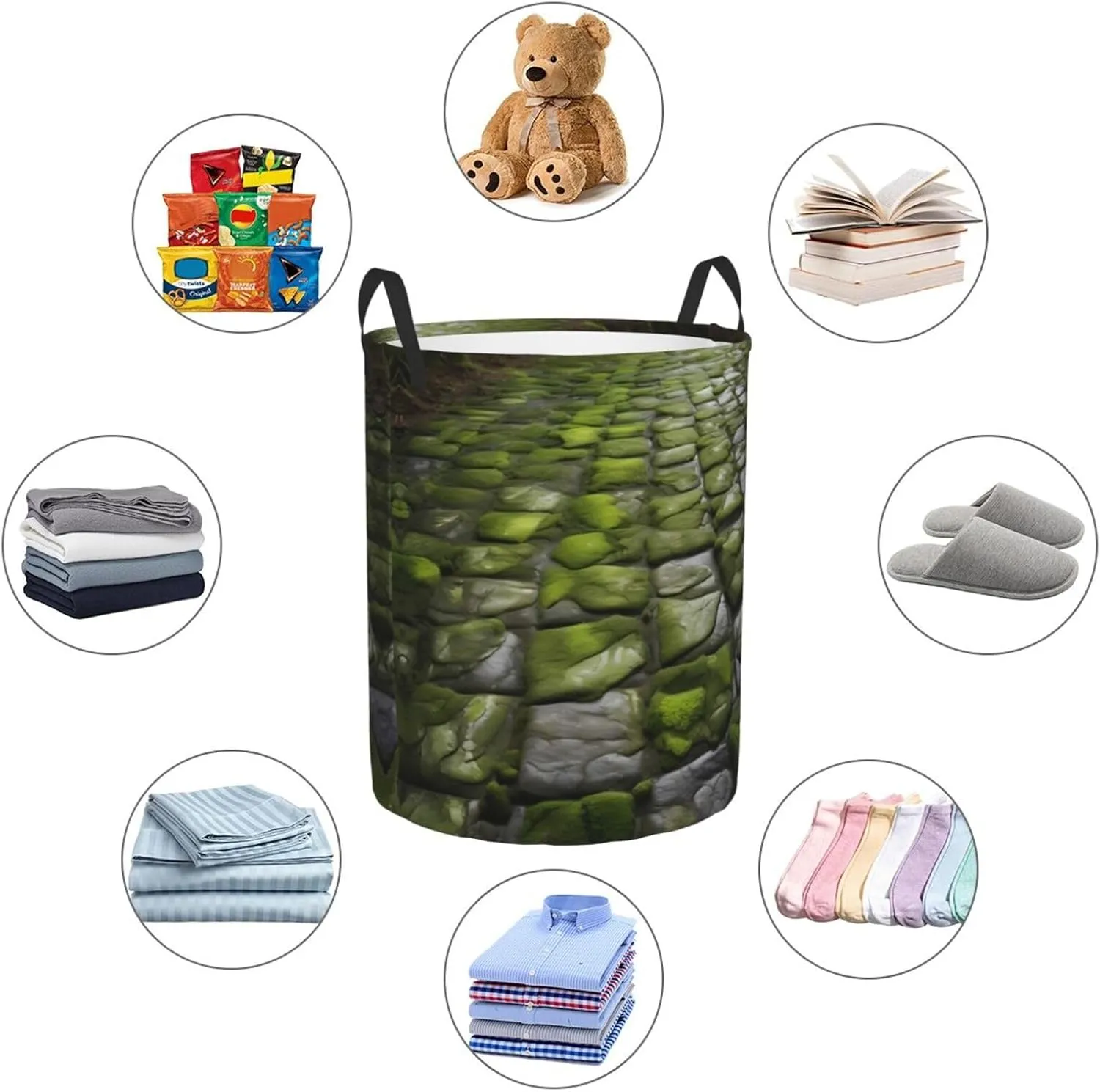 Moss Stone Pavement Large Laundry Hampers, Collapsible Tall Clothes Baskets, Washing Bag For Bathroom, Bedrooms