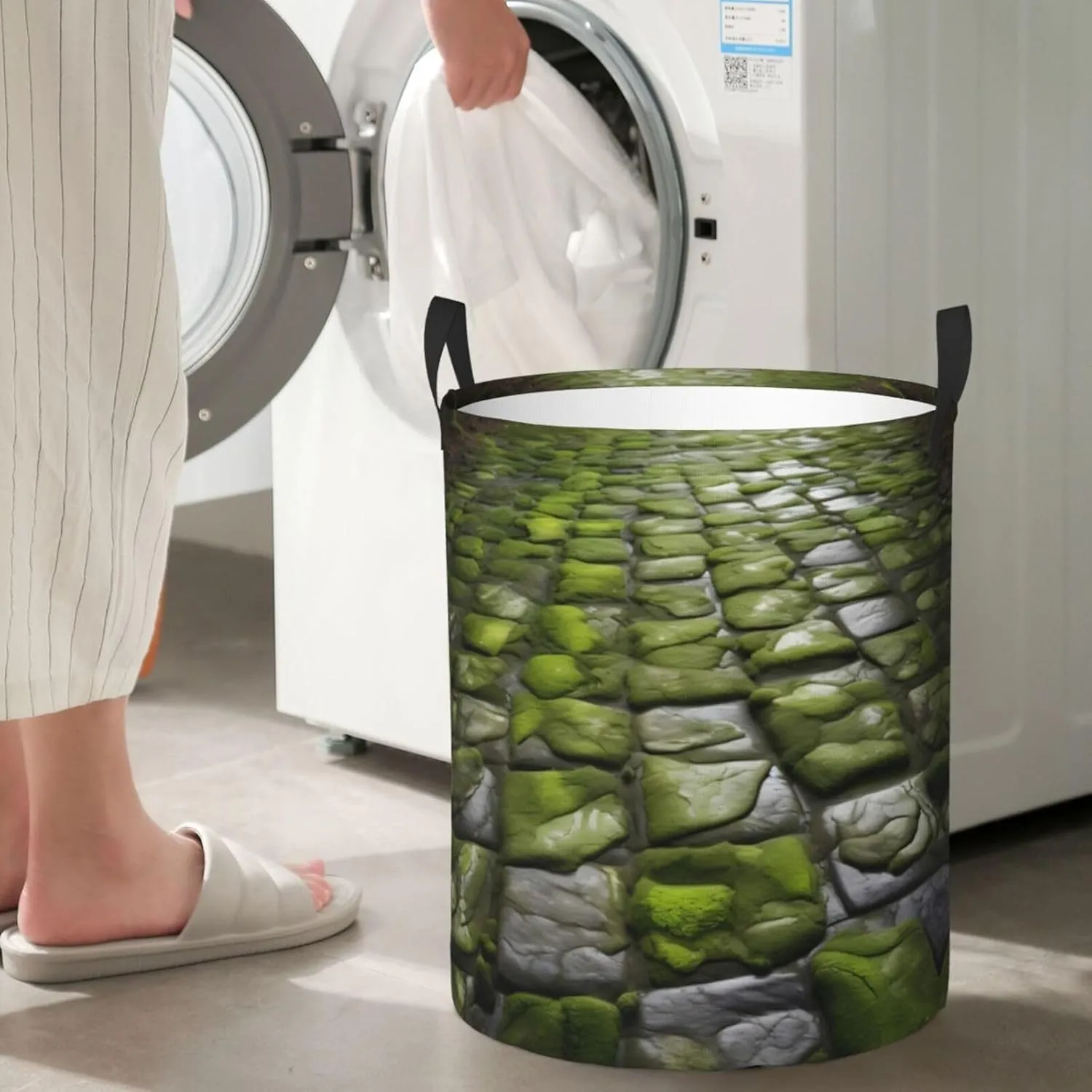 Moss Stone Pavement Large Laundry Hampers, Collapsible Tall Clothes Baskets, Washing Bag For Bathroom, Bedrooms