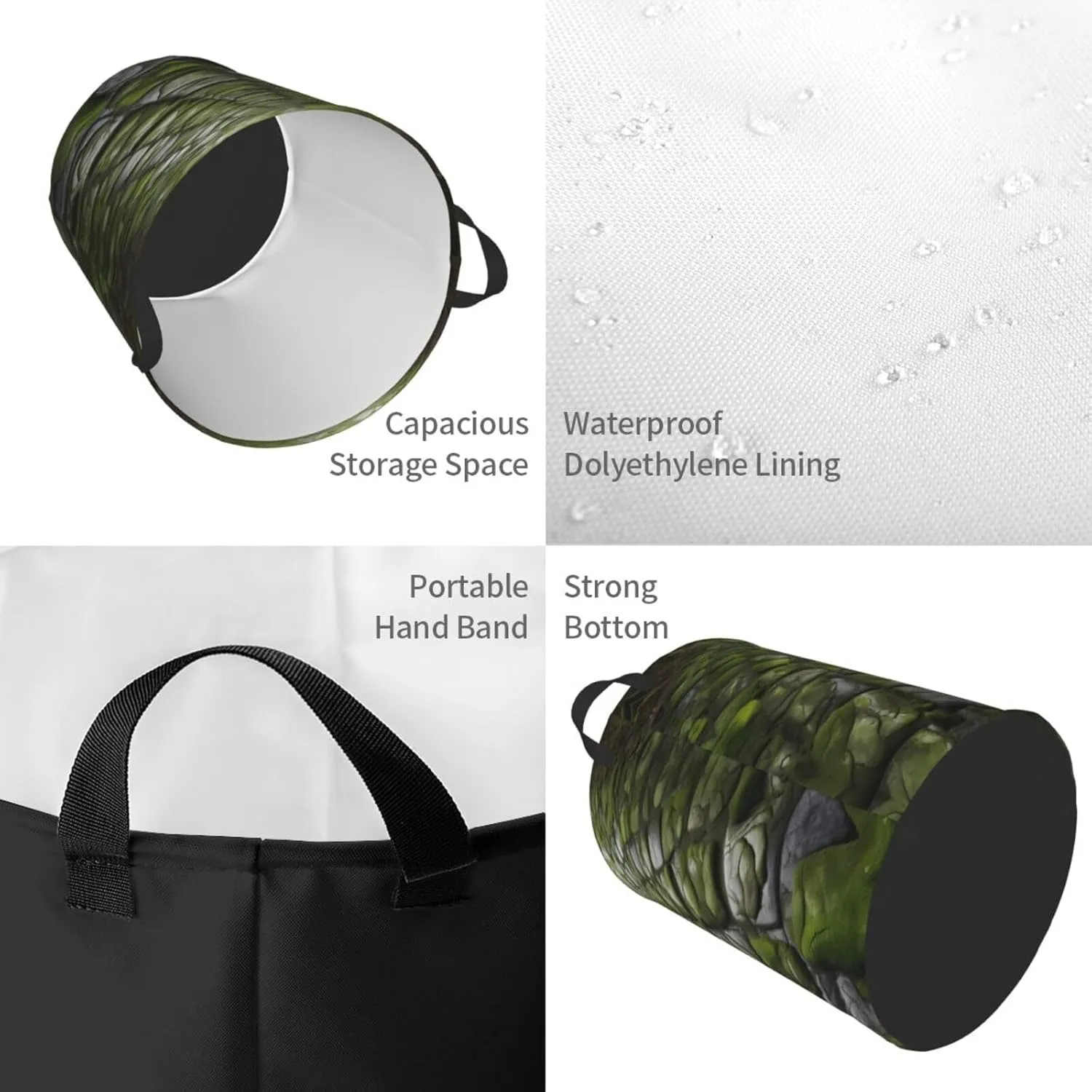Moss Stone Pavement Large Laundry Hampers, Collapsible Tall Clothes Baskets, Washing Bag For Bathroom, Bedrooms