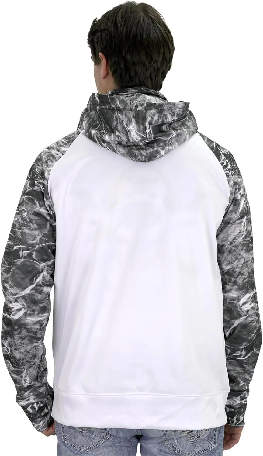 Mossy Oak Mens Fishing Hoodie, UV SPF Sun Protection Camo Fishing Sweatshirt with Face Mask Gaiter
