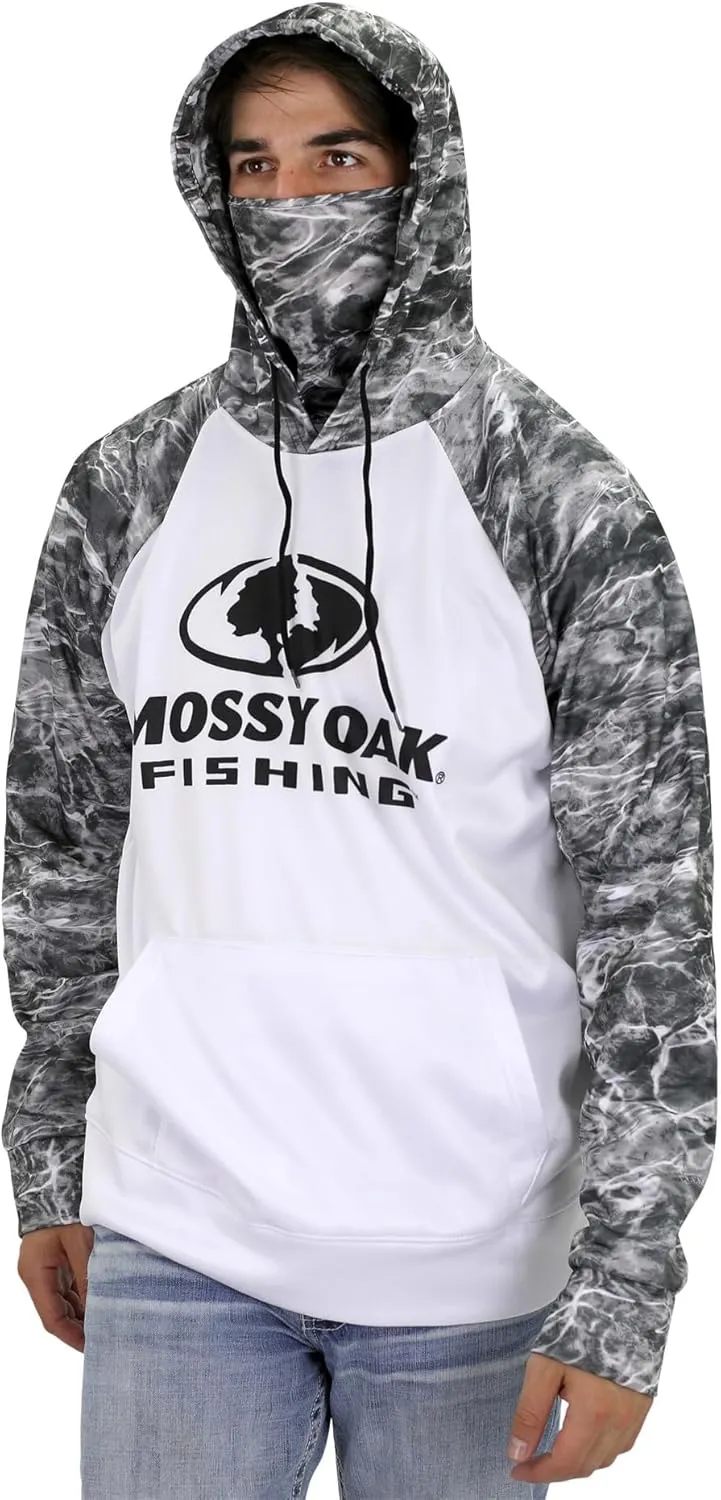 Mossy Oak Mens Fishing Hoodie, UV SPF Sun Protection Camo Fishing Sweatshirt with Face Mask Gaiter