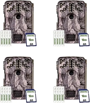 Moultrie Game Trail Camera Bundle A900i | AAA Batteries | 16 MB SD Cards MCG-14002 Pine Bark Camera - (4 Pack)