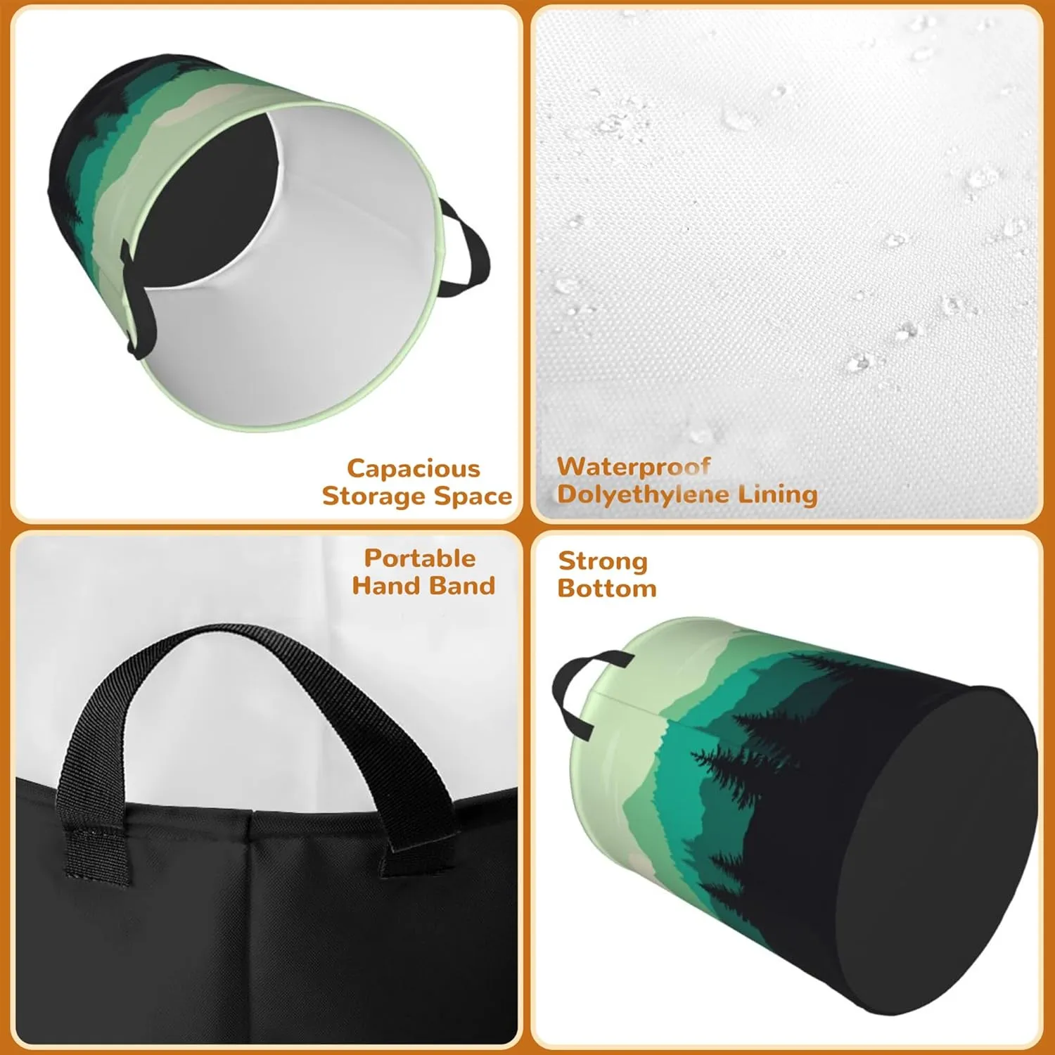 Mountain Deer Collapsible Laundry Basket,Forest Sunrise Landscape Bedroom Waterproof Laundry Hamper,Bathroom Large Storage Bag,College Dormitory Living Room Nursery Organizer Toy Bin 16" x 20"