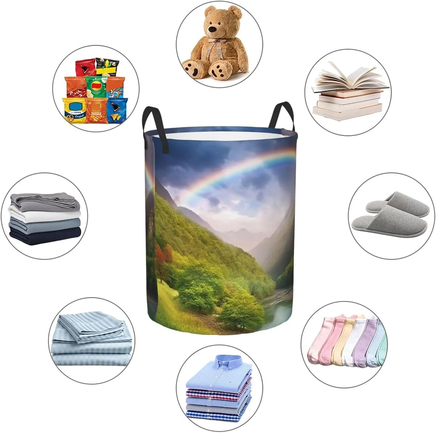 Mountain Valley with Rainbow Laundry Basket Freestanding Laundry Hamper Collapsible Dirty Clothes Basket Tall Clothes Hamper with Handles for Dorm Bathroom Bedroom Travel Camping