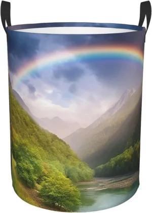 Mountain Valley with Rainbow Laundry Basket Freestanding Laundry Hamper Collapsible Dirty Clothes Basket Tall Clothes Hamper with Handles for Dorm Bathroom Bedroom Travel Camping